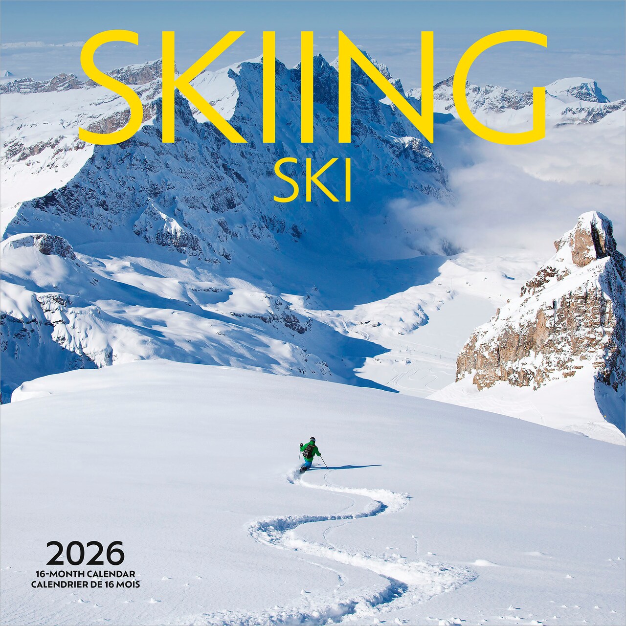 Skiing | 2026 12 x 24 Inch (Hanging) Monthly Square Wall Calendar | English/French Bilingual